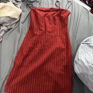 red/burgundy dress with stripes